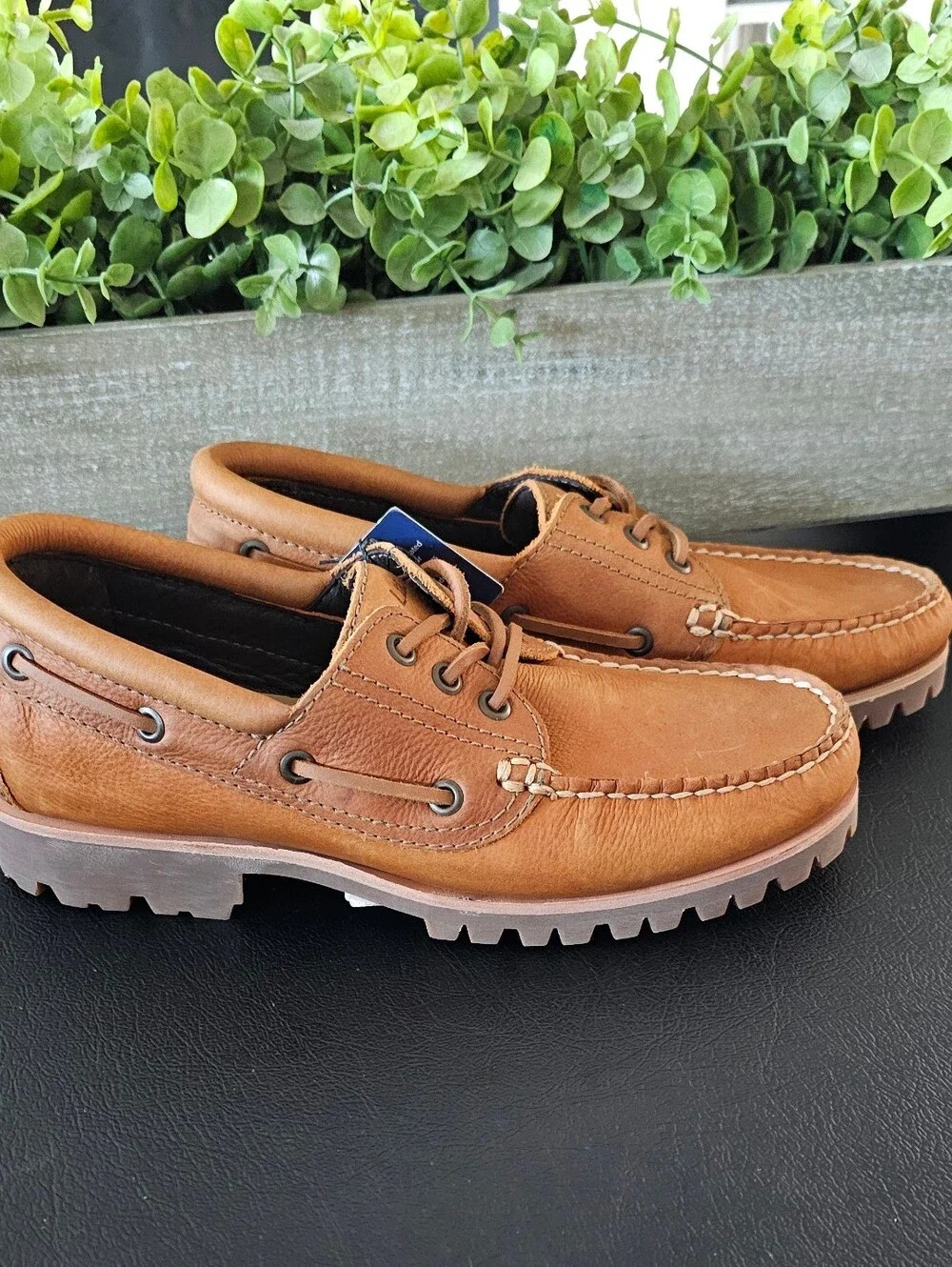 Flag LTD Leather Men's Tan Leather Boat Shoes - Lace-Up Casual Size 8 11.5 & 13M